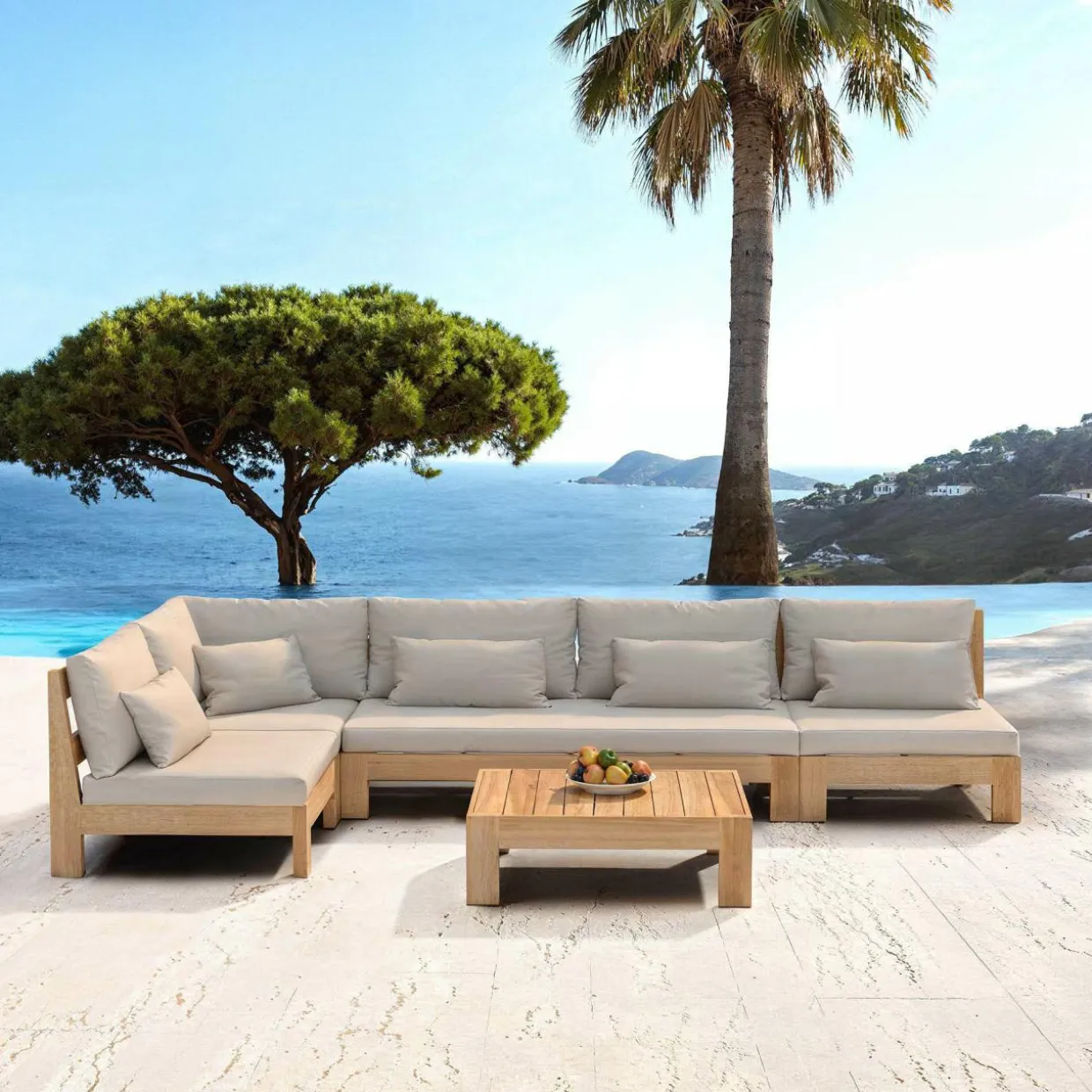 Salon de jardin d'angle en bois d'acacia 6 places 5 pcs Borneo Sable
