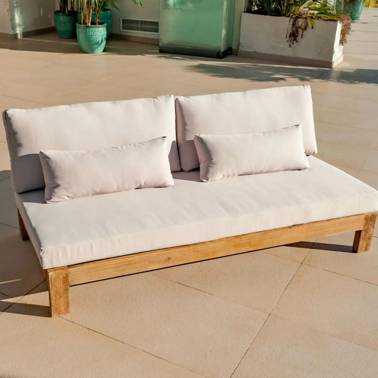 Salon de jardin d'angle en bois d'acacia 6 places 5 pcs Borneo Sable
