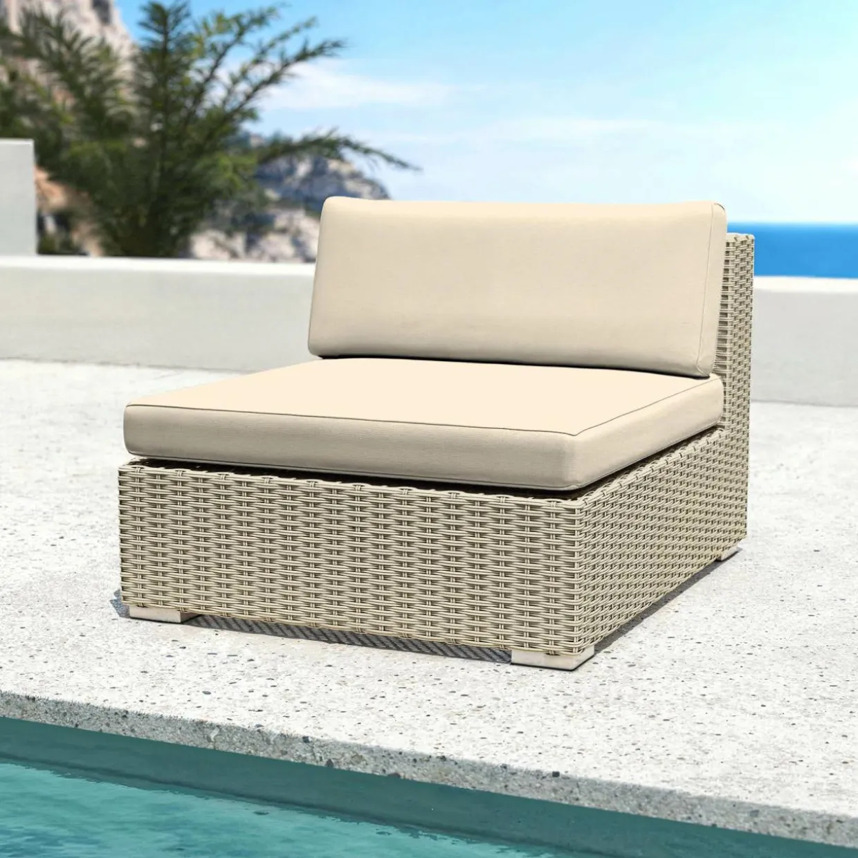 Salon de jardin d'angle en résine tressée 5 places Palma Gris et beige