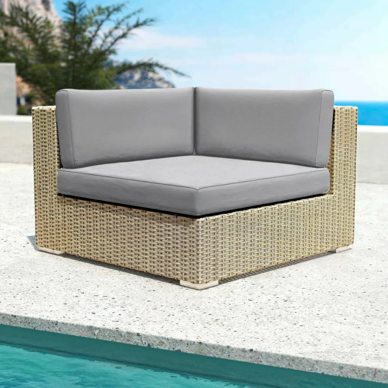 Salon de jardin d'angle en résine tressée 5 places Palma Gris et anthracite