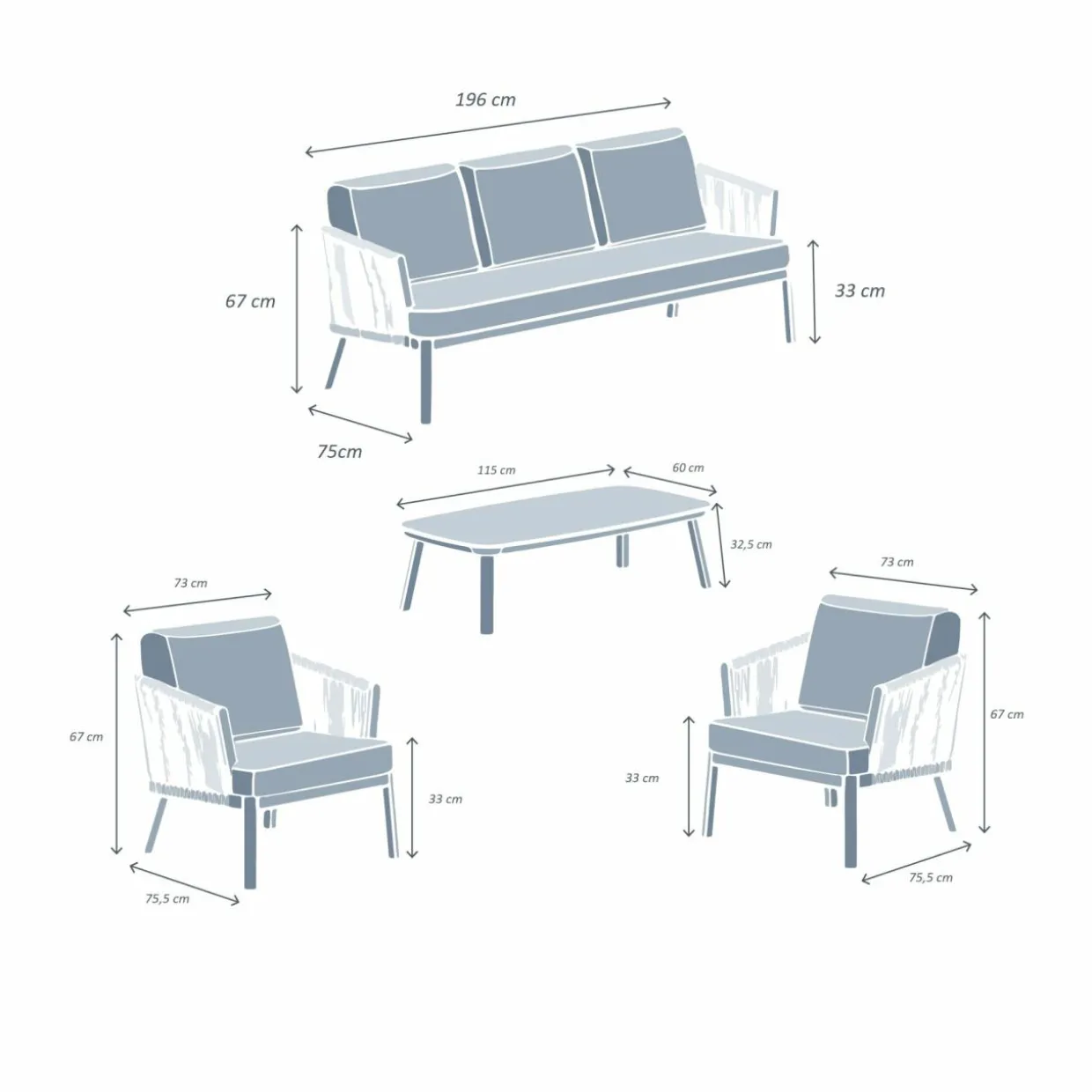 Salon de jardin en aluminium 5 places 4 pcs Amalfi Blanc et beige