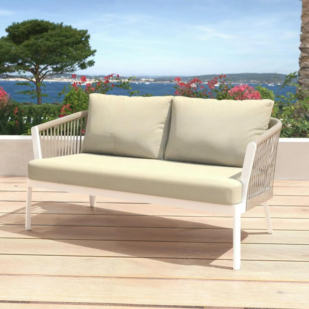 Salon de jardin en aluminium 7 places 5 pcs Amalfi Blanc et beige