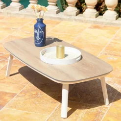Salon de jardin en aluminium 7 places 5 pcs Amalfi Blanc et beige