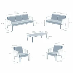 Salon de jardin en aluminium 7 places 5 pcs Amalfi Blanc et taupe