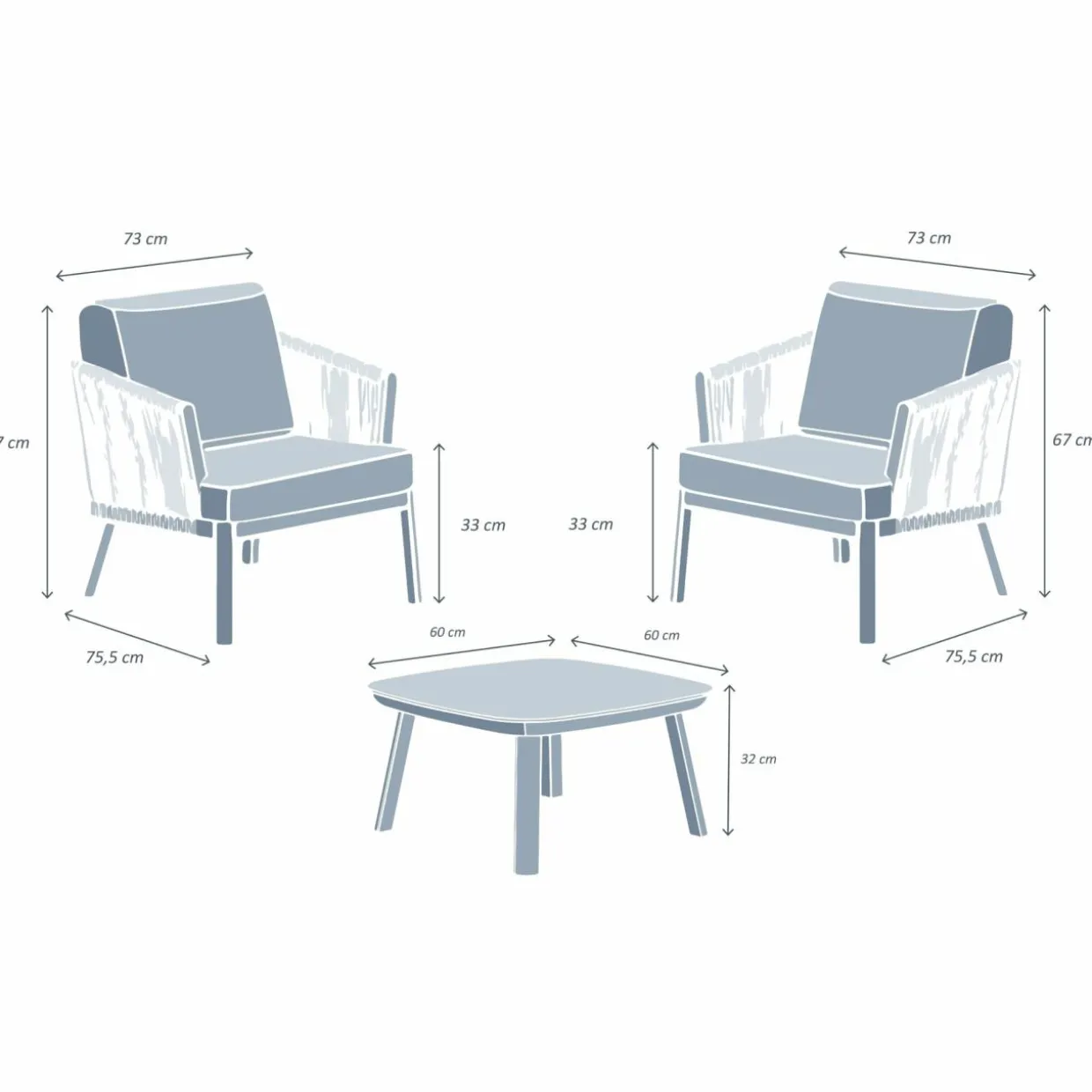 Salon de jardin en aluminium 2 places 3 pcs Amalfi Blanc et taupe