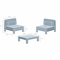 Salon de jardin en bois d'acacia 2 places 3 pcs Borneo Gris anthracite