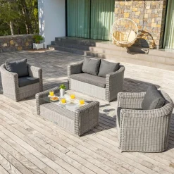 Salon de jardin en résine tressée 4 places 4 pcs Calvi Gris et gris foncé