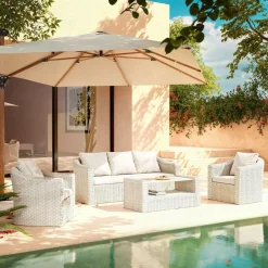 Salon de jardin en résine tressée 5 places 4 pcs Calvi Blanc