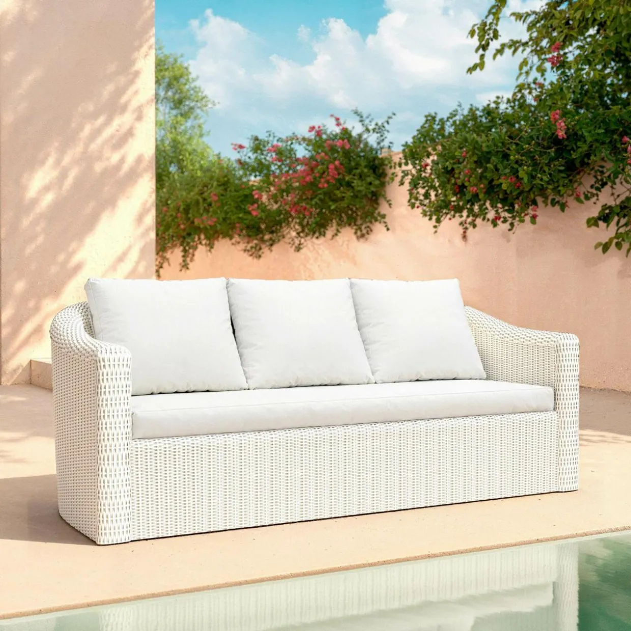 Salon de jardin en résine tressée 5 places 4 pcs Calvi Blanc