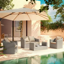 Salon de jardin en résine tressée 4 places 4 pcs Calvi Gris et taupe