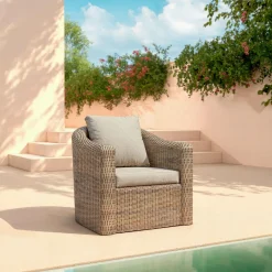 Salon de jardin en résine tressée 4 places 4 pcs Calvi Sepia et taupe