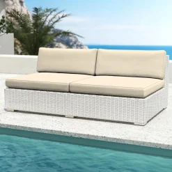 Salon de jardin en résine tressée 4 places 4 pcs Palma Blanc et beige