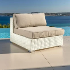 Salon de jardin en résine tressée 4 places 4 pcs Palma Blanc et taupe