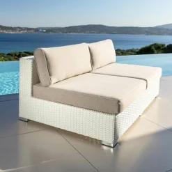 Salon de jardin en résine tressée 4 places 4 pcs Palma Blanc et taupe