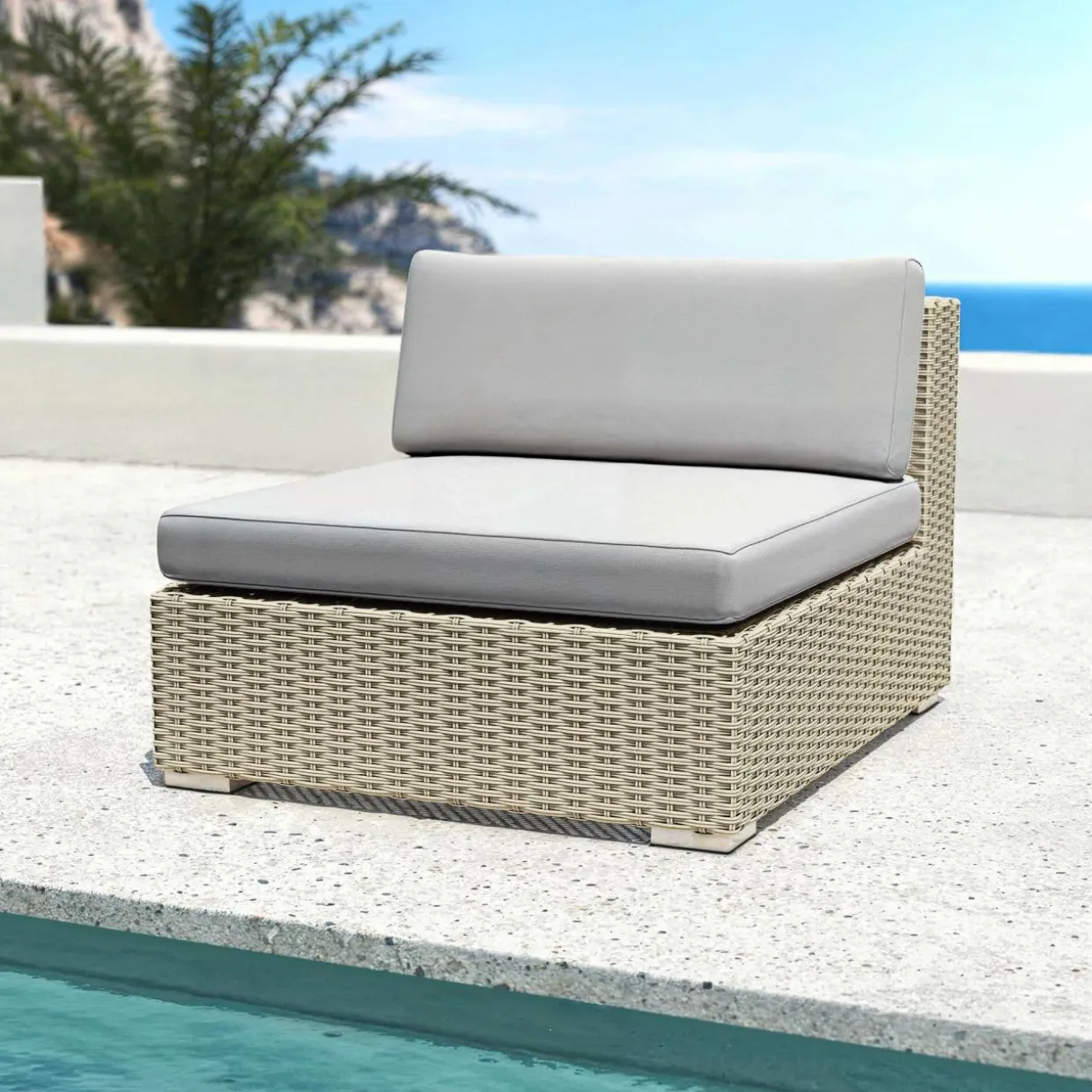 Salon de jardin en résine tressée 4 places 4 pcs Palma Gris
