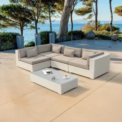 Salon de jardin en résine tressée 4 places 5 pcs Palma Blanc et taupe