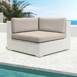 Salon de jardin en résine tressée 4 places 5 pcs Palma Blanc et taupe