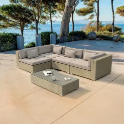 Salon de jardin en résine tressée 4 places 5 pcs Palma Gris et taupe