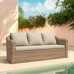 Salon de jardin en résine tressée 5 places 4 pcs Calvi Sepia et taupe