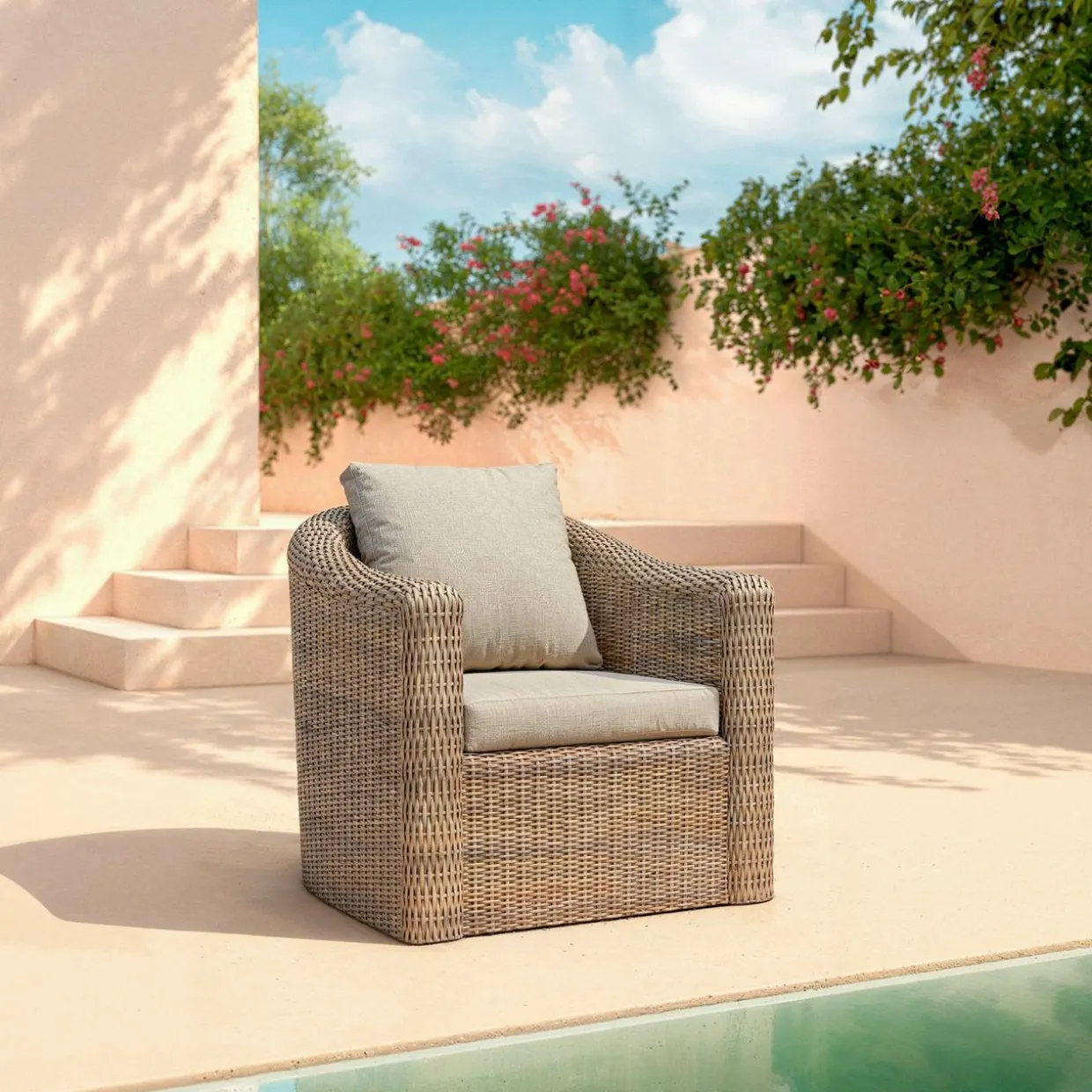 Salon de jardin en résine tressée 5 places 4 pcs Calvi Sepia et taupe