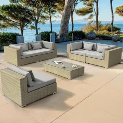 Salon de jardin en résine tressée 5 places 6 pcs Palma Gris