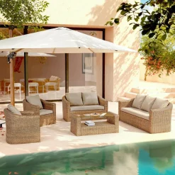 Salon de jardin en résine tressée 7 places 5 pcs Calvi Sepia et taupe