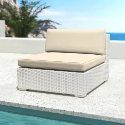 Salon de jardin en résine tressée 9 places 9 pcs Palma Blanc et beige
