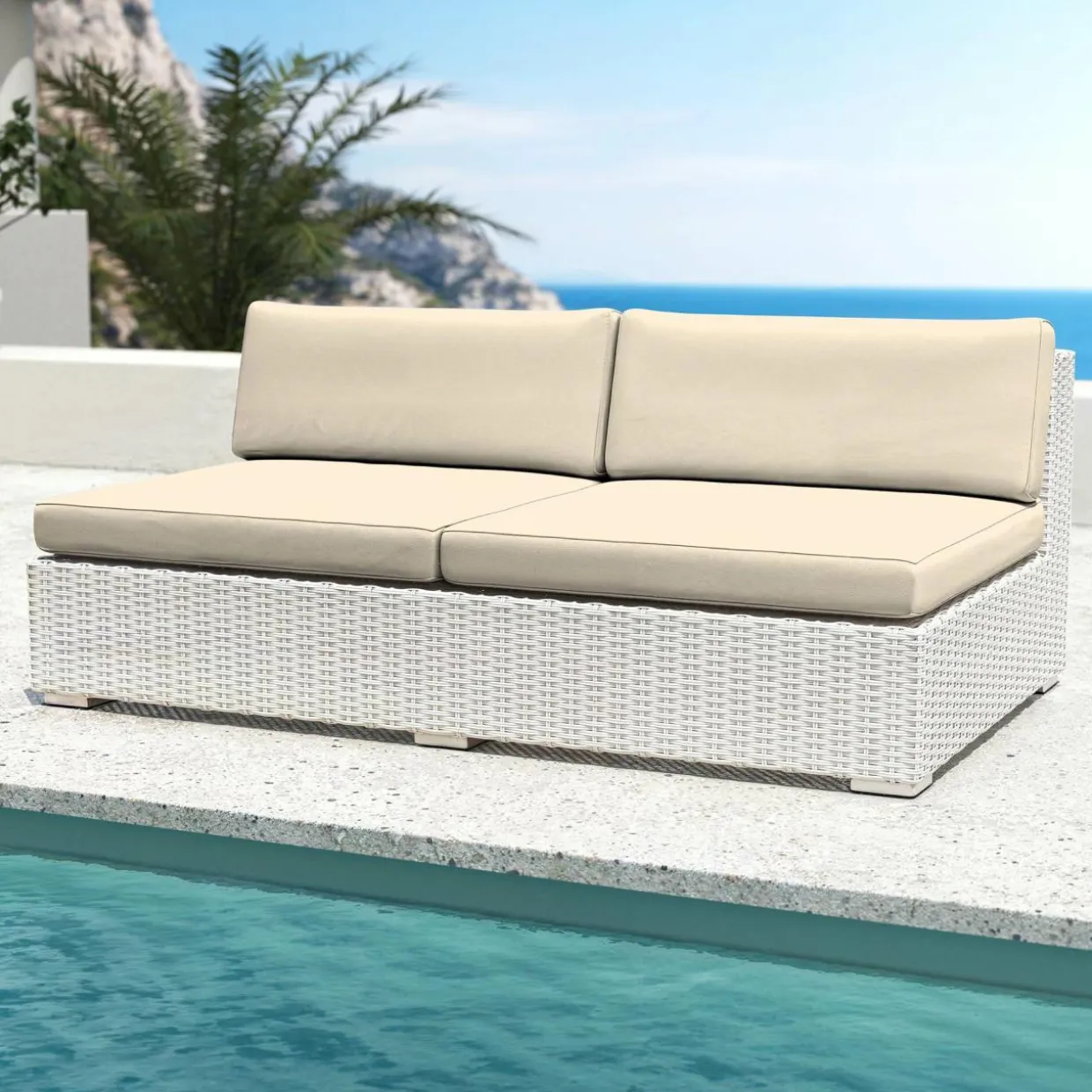 Salon de jardin en résine tressée 9 places 9 pcs Palma Blanc et beige