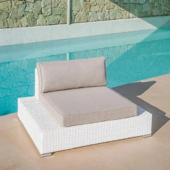 Salon de jardin en résine tressée 9 places 9 pcs Palma Blanc et taupe