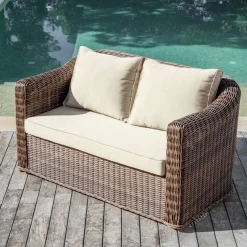 Salon de jardin en résine tressée 4 places 4 pcs Calvi Sepia et beige