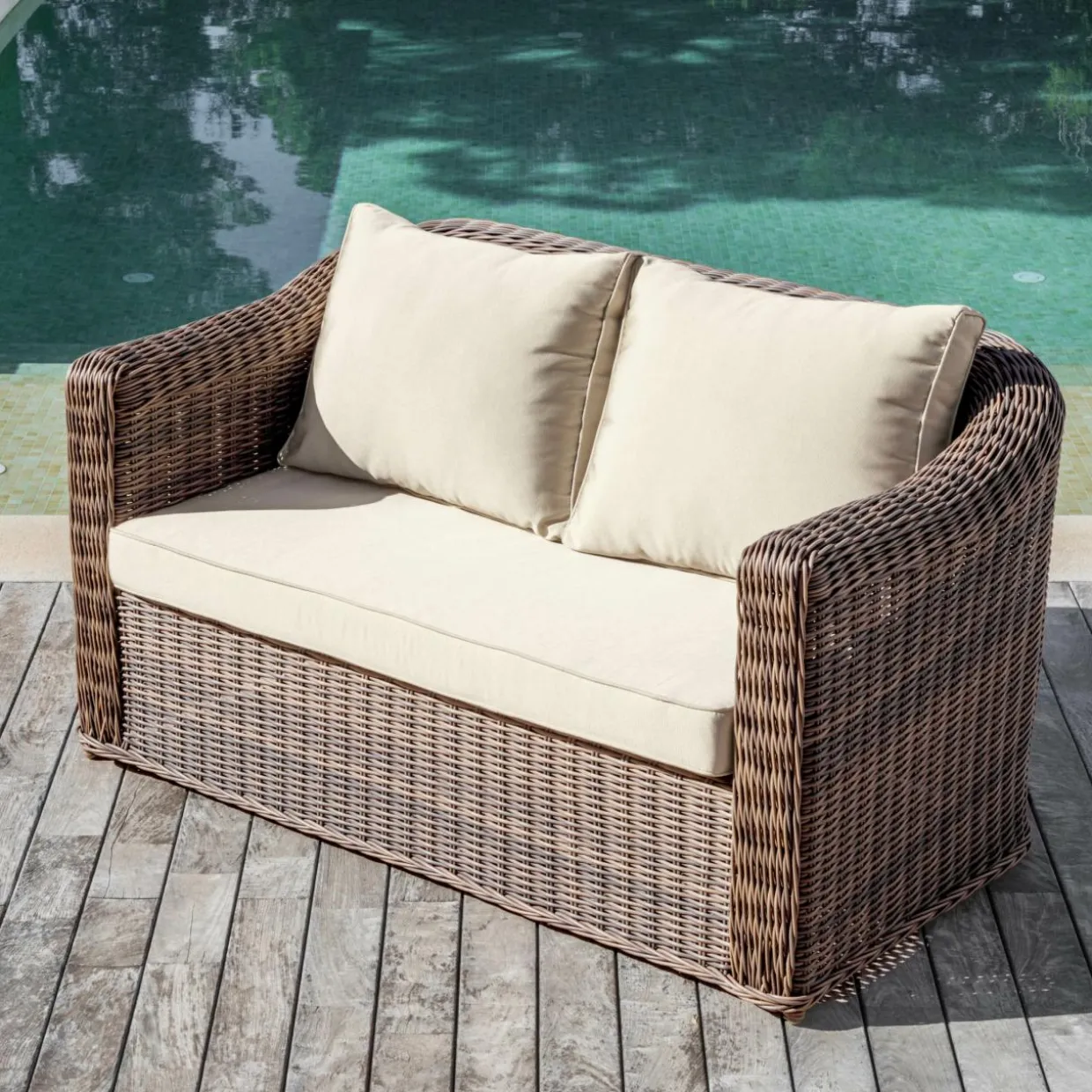 Salon de jardin en résine tressée 4 places 4 pcs Calvi Sepia et beige
