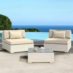 Salon de jardin en résine tressée 2 places 3 pcs Palma Blanc et beige