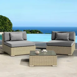 Salon de jardin en résine tressée 2 places 3 pcs Palma Gris et anthracite