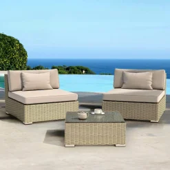 Salon de jardin en résine tressée 2 places 3 pcs Palma Gris et taupe