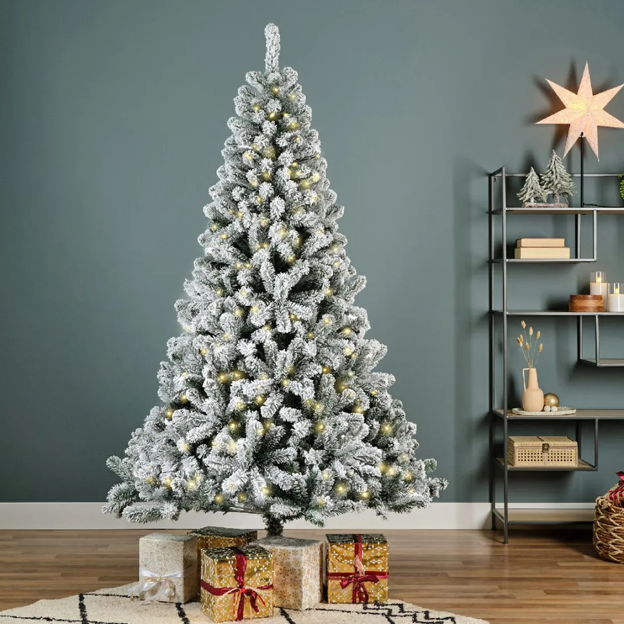 Sapin de Noël artificiel lumineux 320 LED (H210 cm) King Vert enneigé