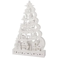 Sapin de Noël lumineux en bois 15 LED (H45 cm) Conte de Neige Blanc