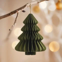 Sapin en papier à suspendre (H15 cm) Fermeture Magnétique Vert romarin