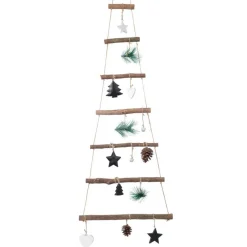 Sapin à suspendre en bois (H90 cm) Naturel Décoré