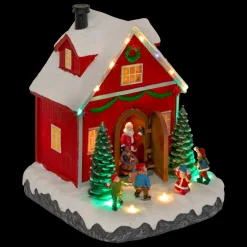 Scène de vie illuminée et animée (H18 cm) Père Noël et enfants