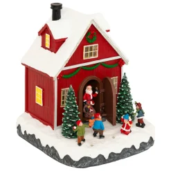 Scène de vie illuminée et animée (H18 cm) Père Noël et enfants