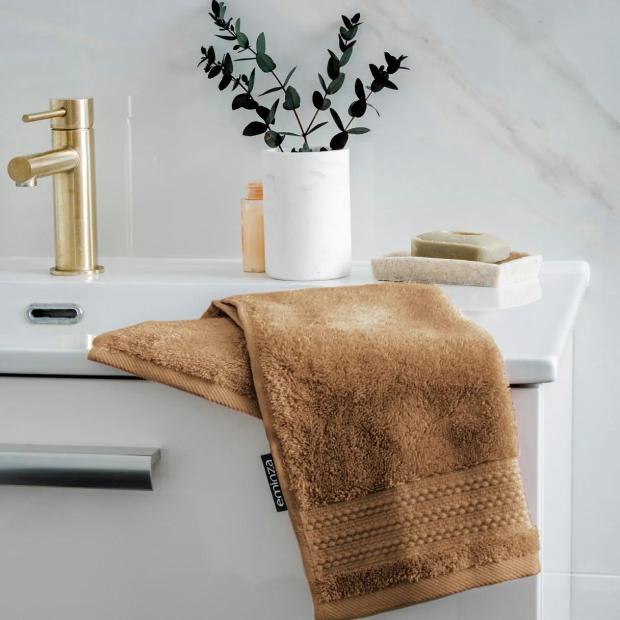 Serviette de bain coton bio (30 x 50 cm) Méline Camel