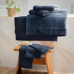 Serviette de bain coton bio (50 x 90 cm) Méline Bleu nuit