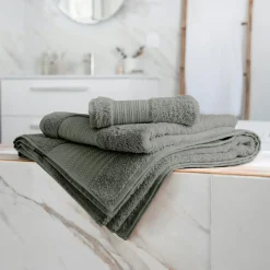 Serviette de bain coton bio (90 x 150 cm) Méline Vert romarin