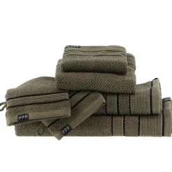 Serviette de bain coton (70 x 130 cm) Black Line Vert kaki / noir