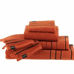 Serviette de bain coton (30 x 50 cm) Black Line Terracotta / noir