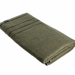 Serviette de bain coton (90 x 150 cm) Black Line Vert kaki / noir