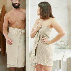 Serviette de bain gaze de coton (70 x 130 cm) Gaïa Beige pampa