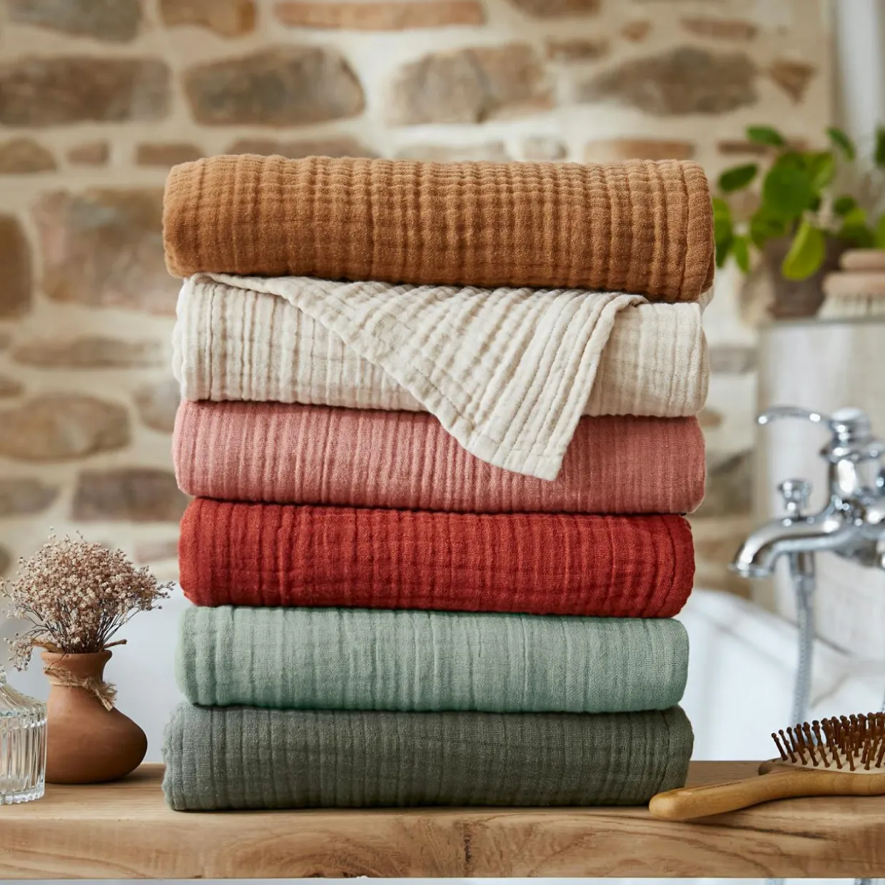 Serviette de bain gaze de coton (90 x 150 cm) Gaïa Vert eucalyptus