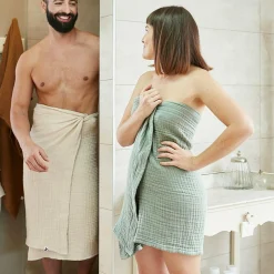Serviette de bain gaze de coton (90 x 150 cm) Gaïa Vert eucalyptus