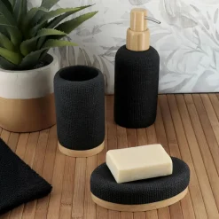 Set d'accessoires salle de bain effet Maille Noir